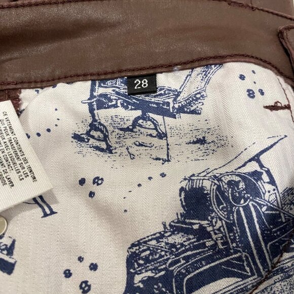 Anthro Pilcro‎ Script Coated Jeans with Side Lace Up Ties Size 28 in Clay - Picture 8 of 12